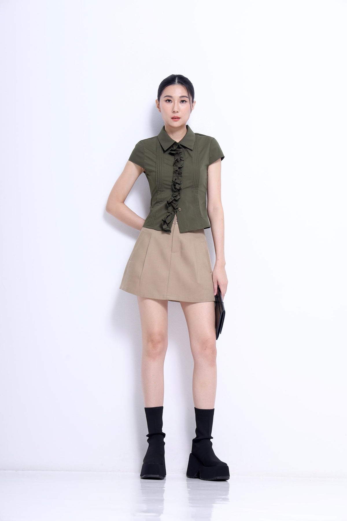 Marlene Front Pleated A-line Skirt