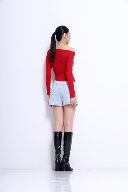 Aria Asymmetrical Neckline Ribbed Top