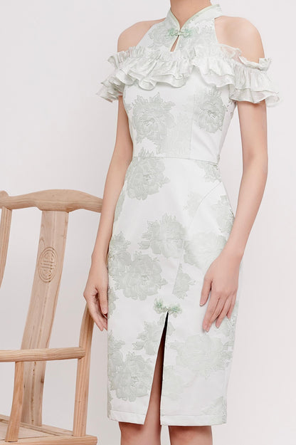 Lu Orient Off Shoulder Ruffles Qipao