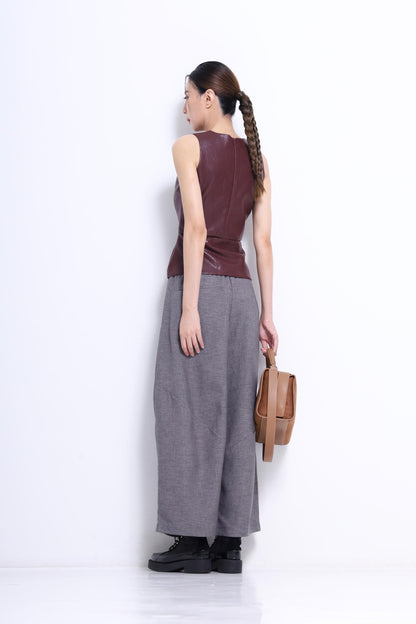 Maple Faux Leather Button Top