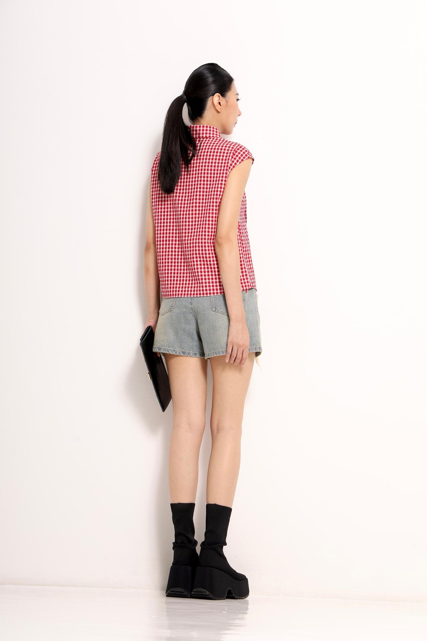 Jinny Checkered Scarf-Collar Shirt