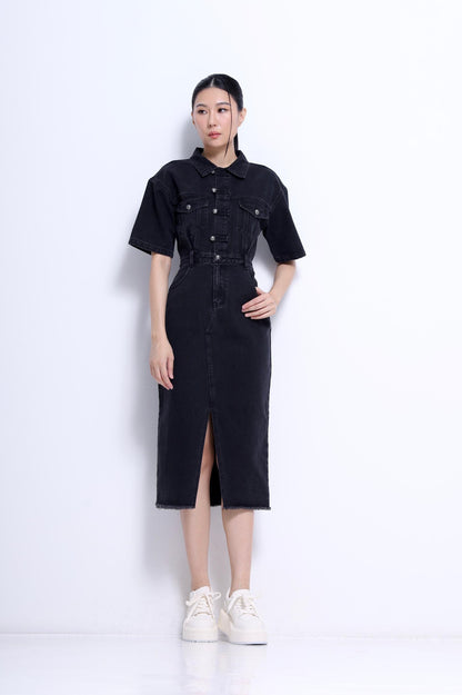 Jade Orient Chinese Button Denim Dress