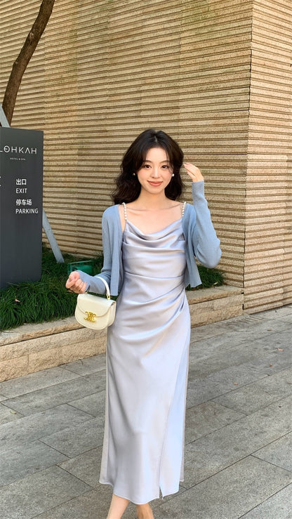 Julie Pearl Strap Satin Dress