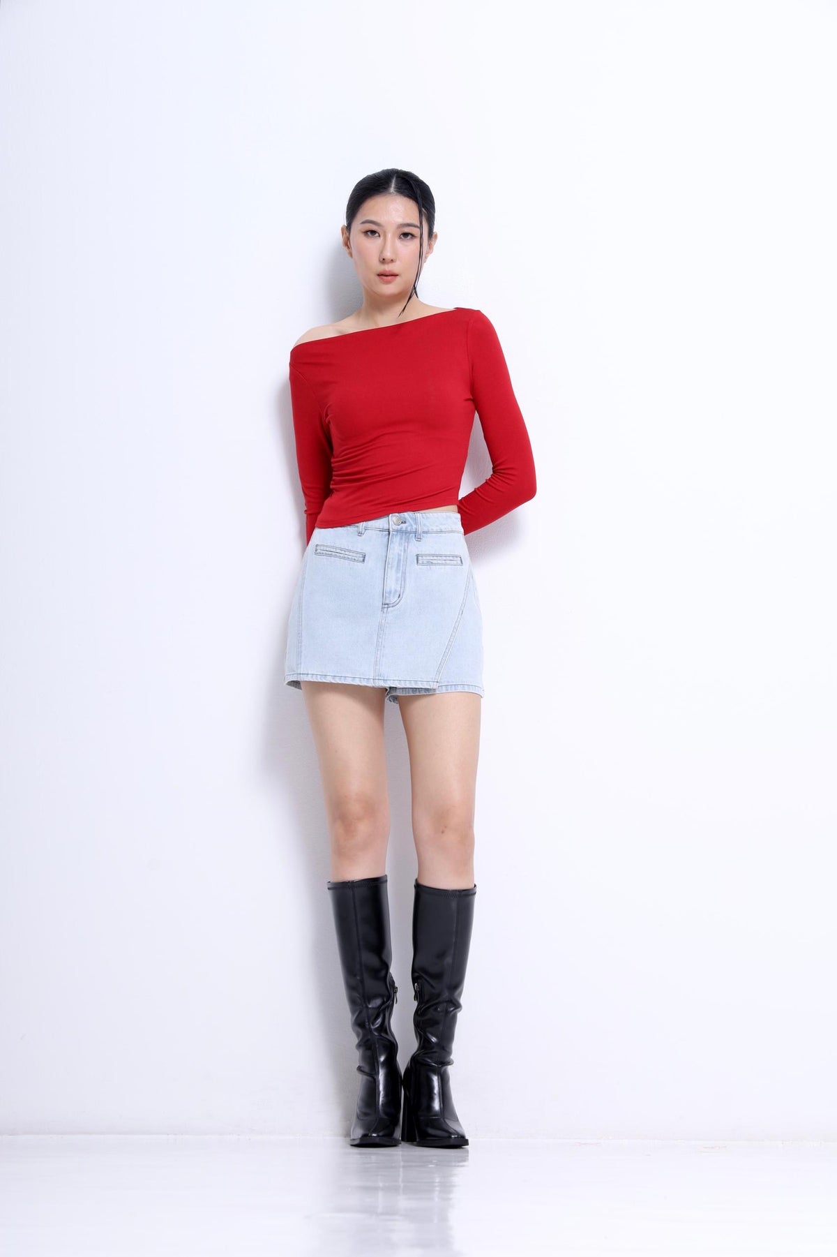 Aria Asymmetrical Neckline Ribbed Top