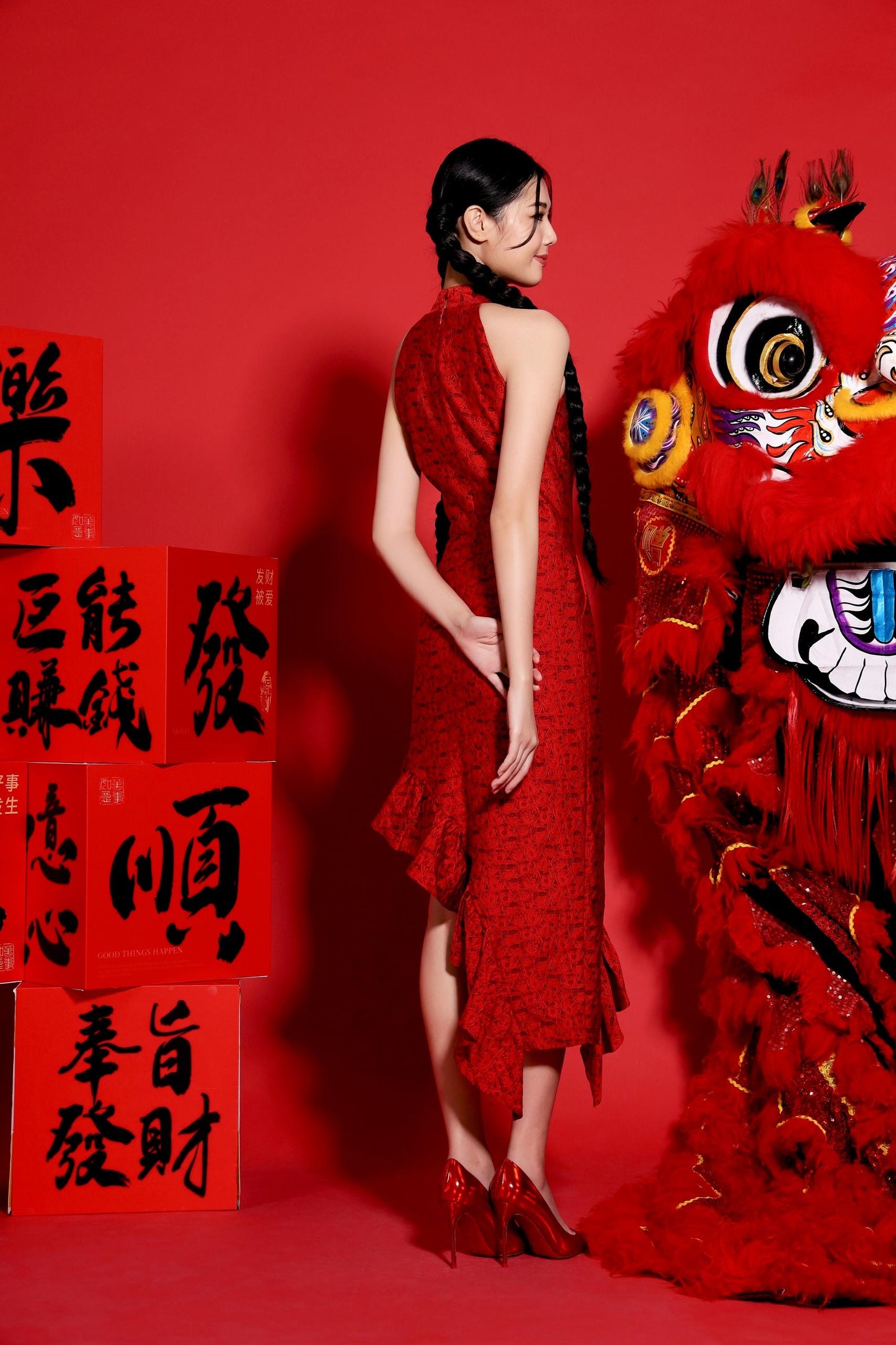 Olia Oriental Ruffle Qipao Dress