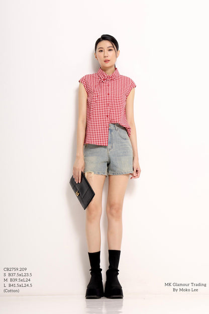 Jinny Checkered Scarf-Collar Shirt