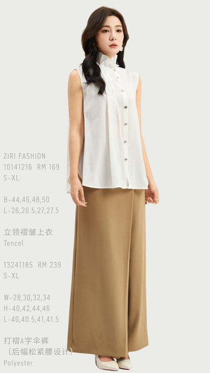 Ziri Ruffle Neck Tencel Top