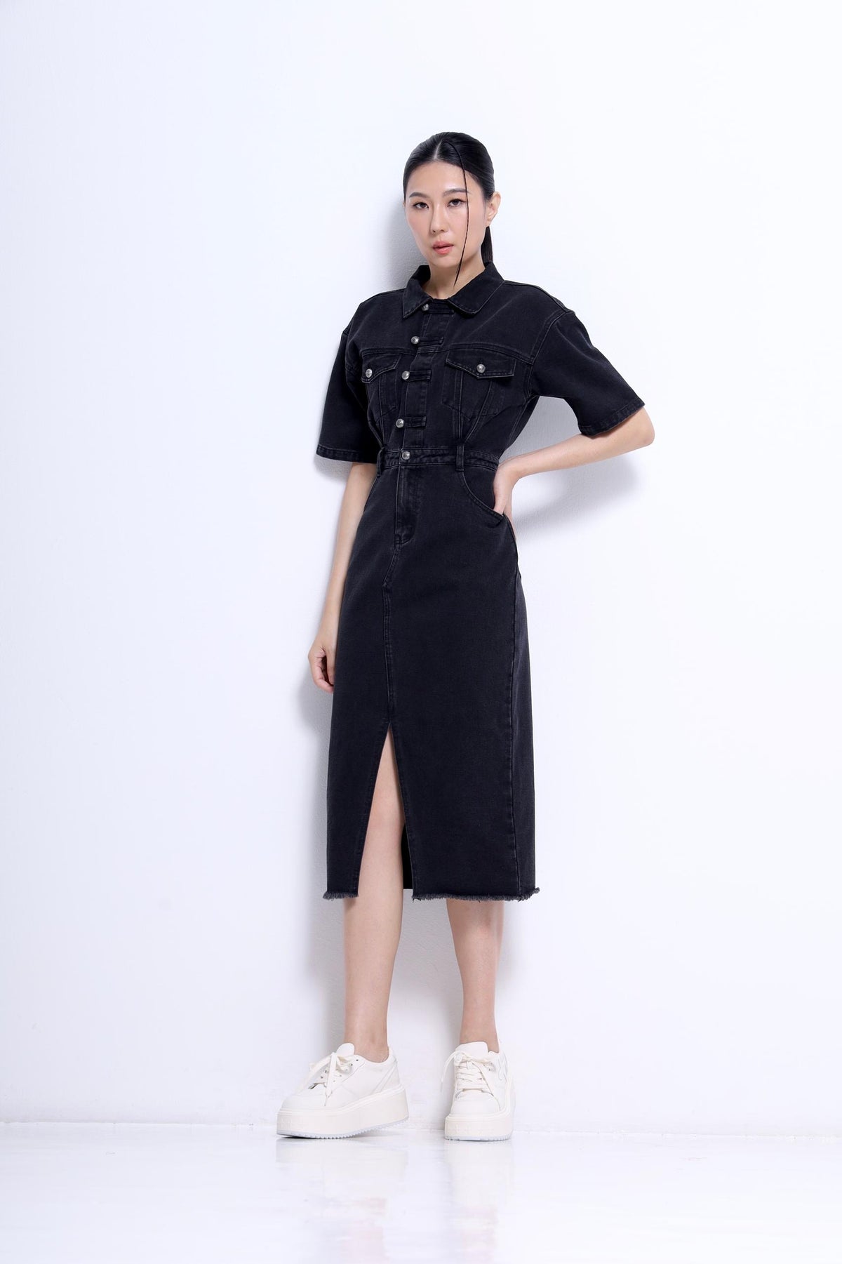 Jade Orient Chinese Button Denim Dress