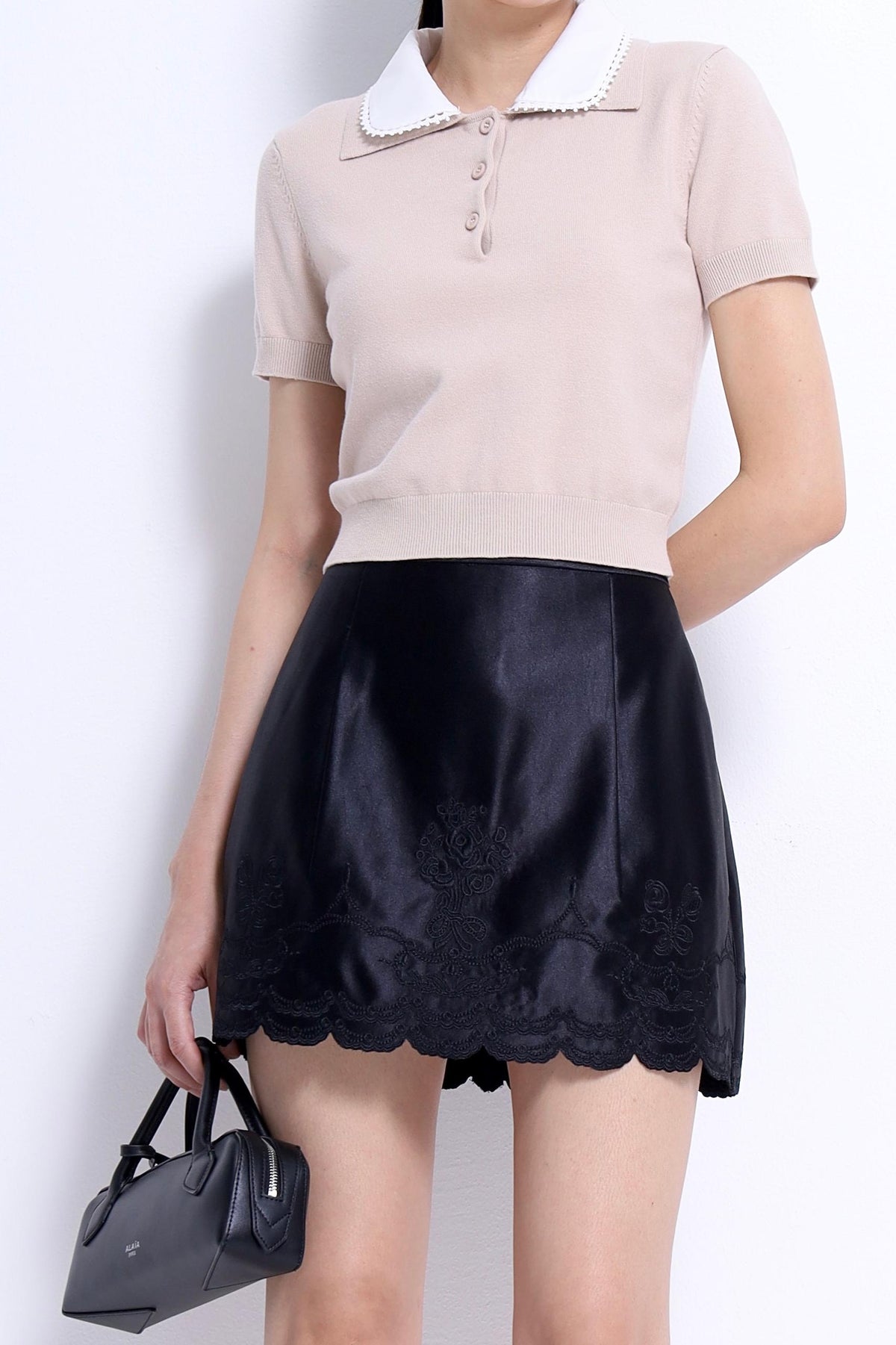 Lauren Lace Trim Knit Polo Top