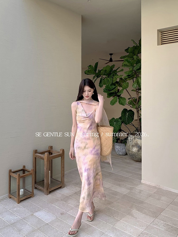 Dune Chiffon Halter Shawl Dress