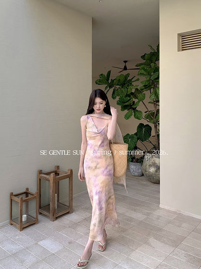 Dune Chiffon Halter Shawl Dress