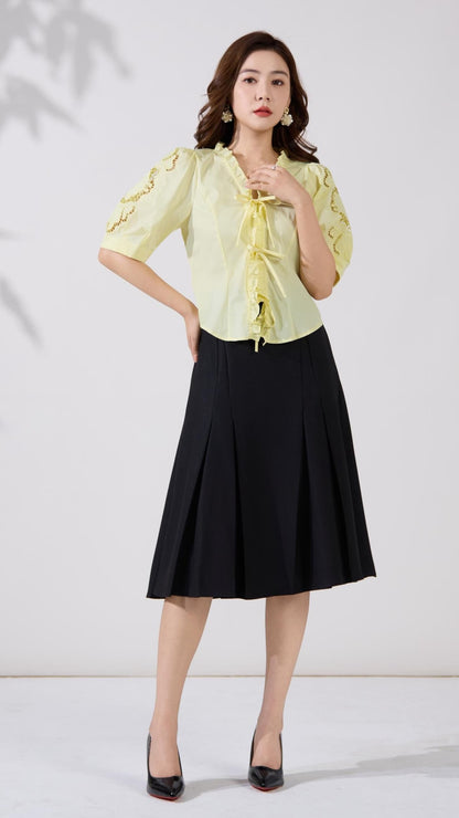 Ziri Front Ribbon Tie Blouse