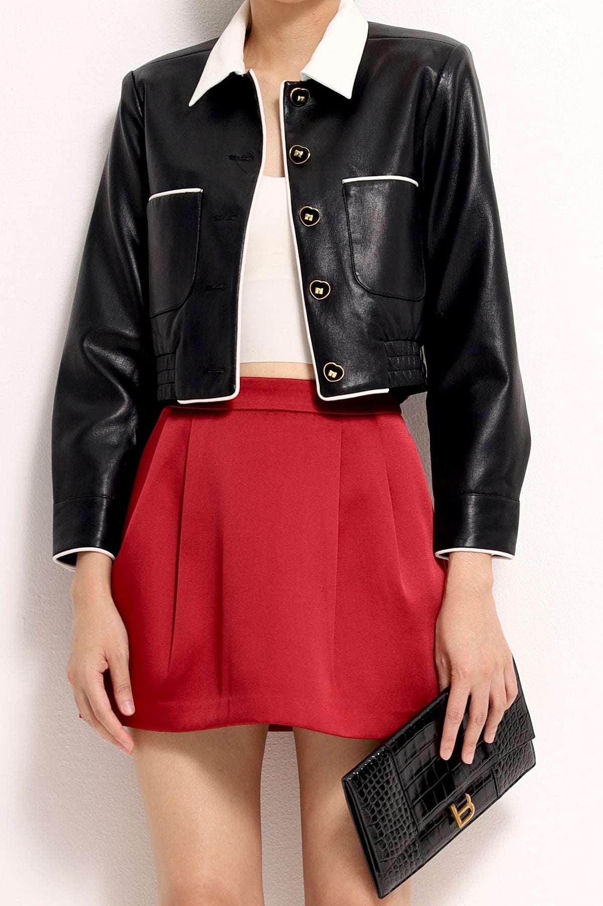 Natasha Bicolor Collar Cropped Jacket