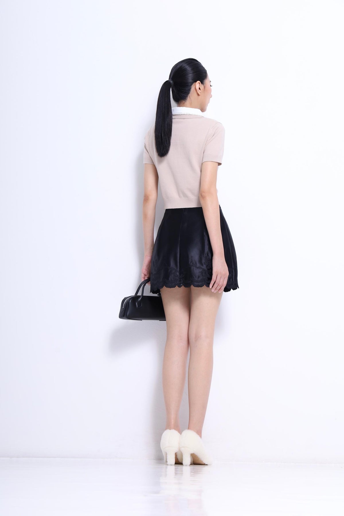 Lauren Lace Trim Knit Polo Top