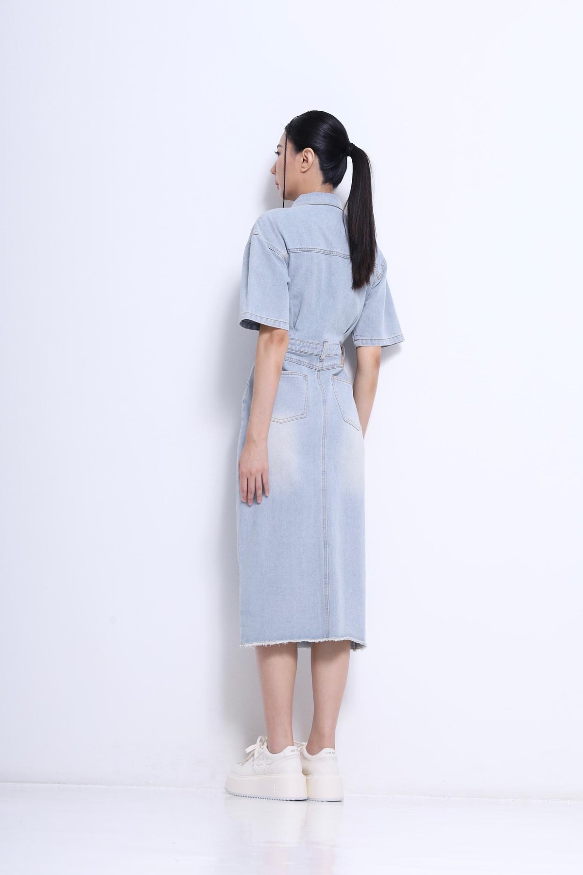 Jade Orient Chinese Button Denim Dress