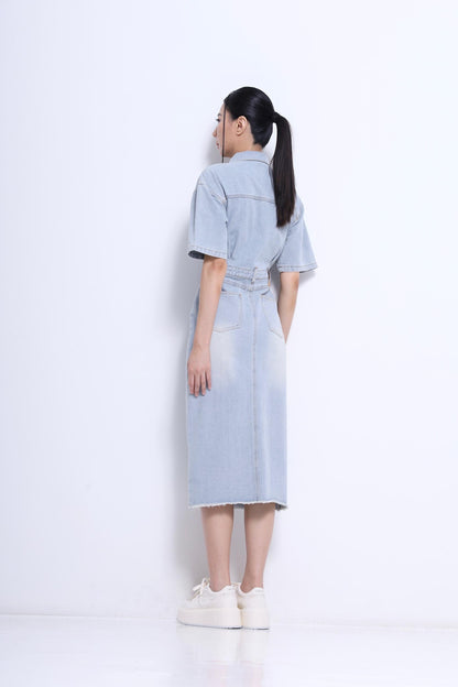Jade Orient Chinese Button Denim Dress