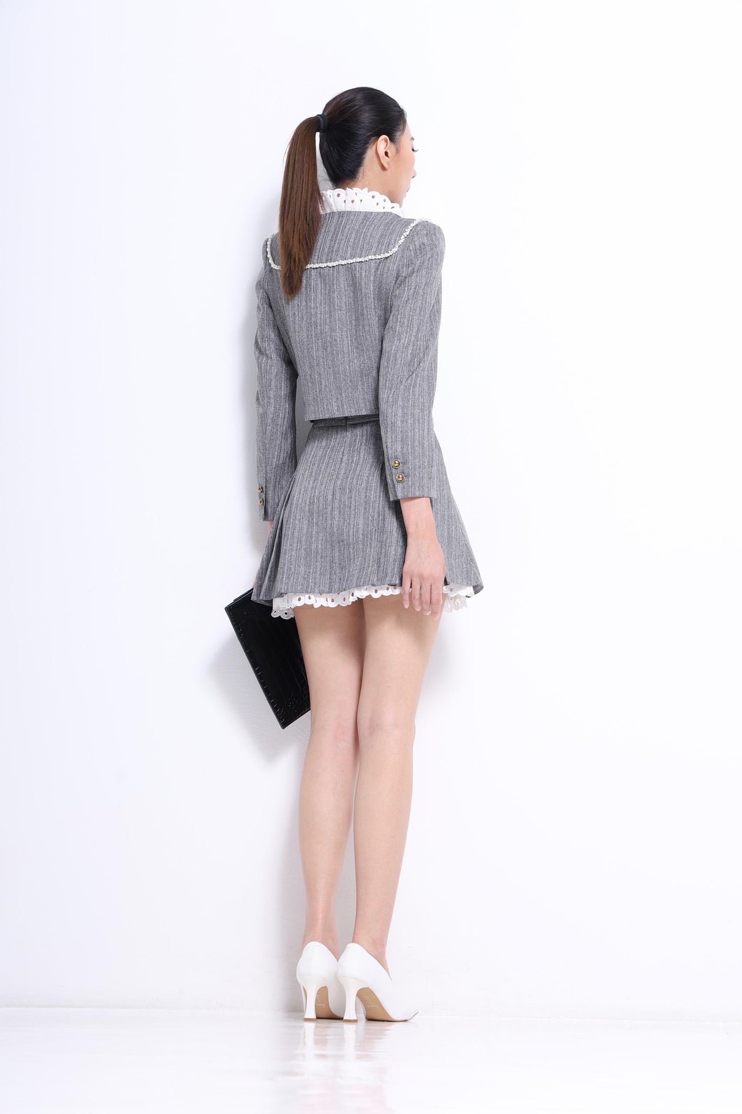 Miu Lace Hem Pleated Skirt