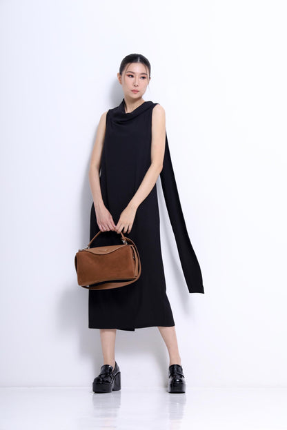 Mauve Funnel Neck Drape Dress