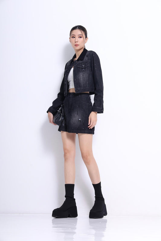 Anna Embellished Denim Mini Skirt