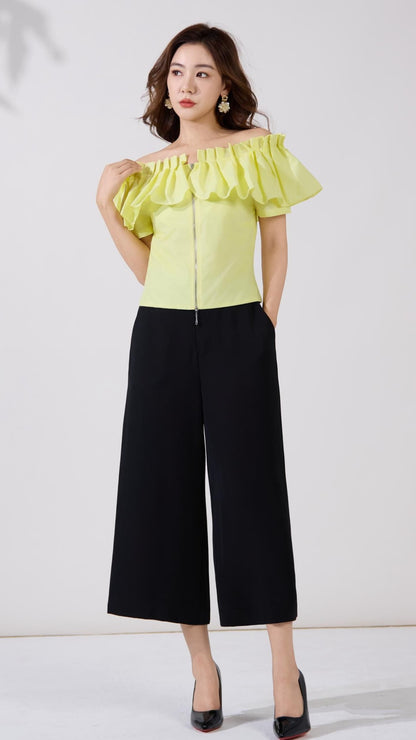 Ziri Pleated Ruffle Top