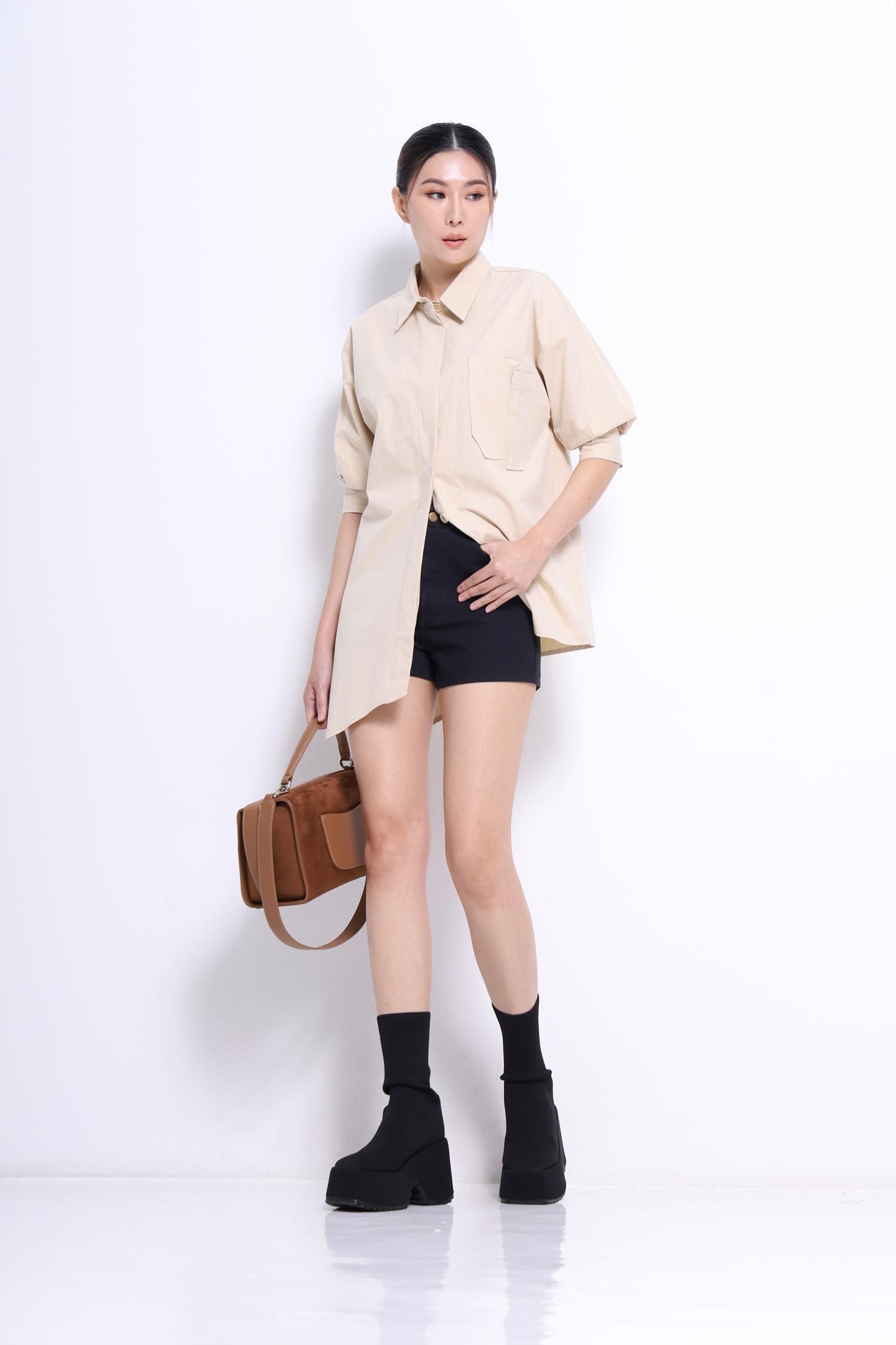 Miyu Asymmetrical Short Sleeve Shirt