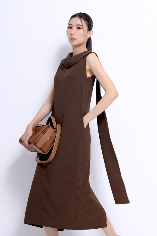 Mauve Funnel Neck Drape Dress