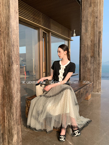 Peni Bow Tie Bi-color Knit Top