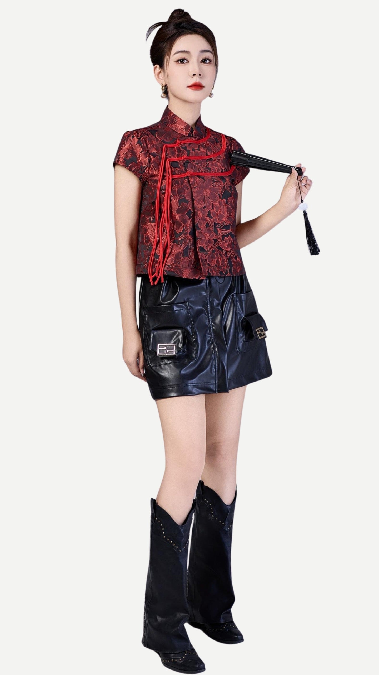 Liu Oriental Jacquard Qipao Top