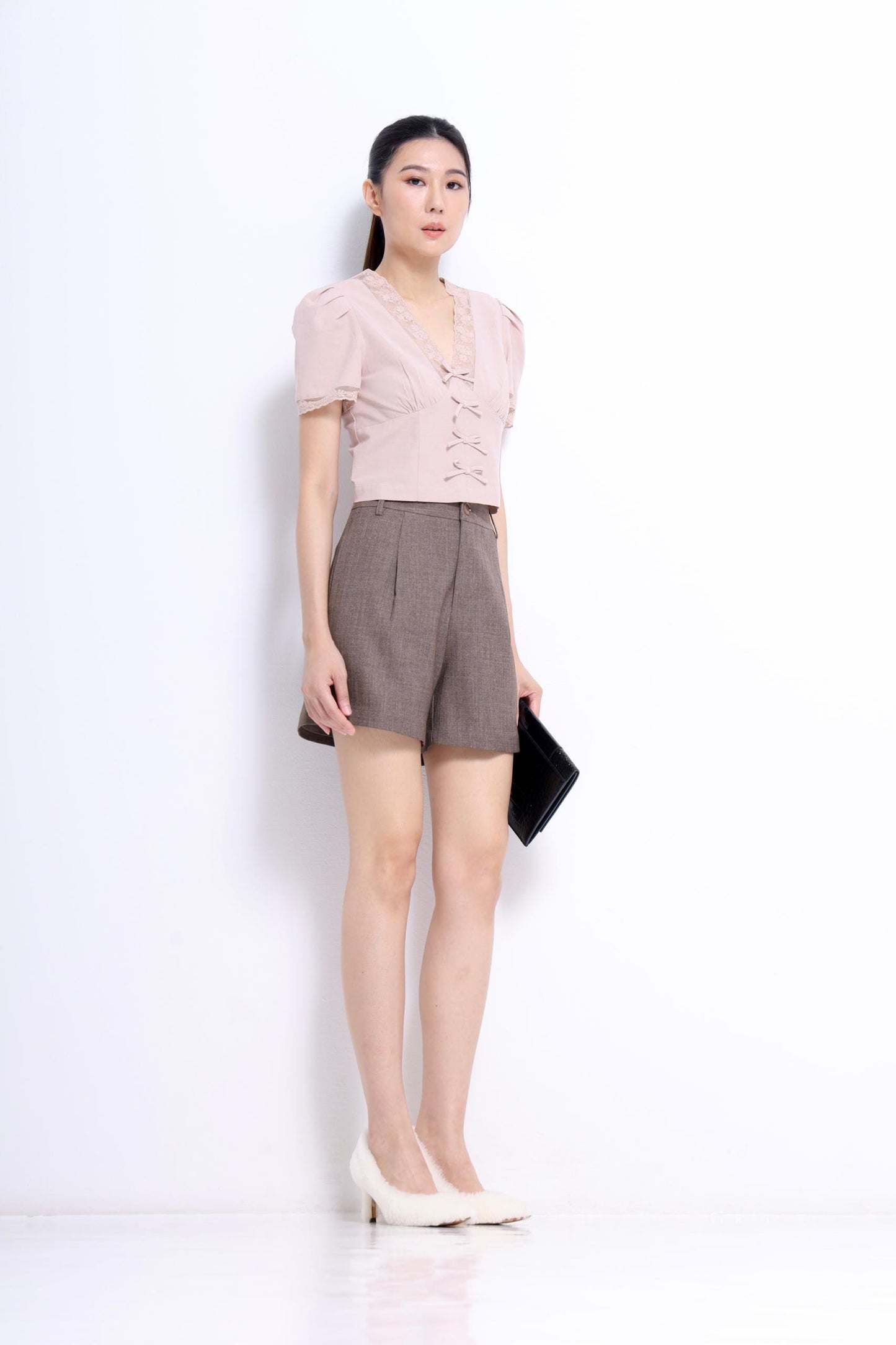 Lulu V-Neck Lace Ribbon Blouse