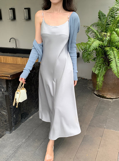 Niya Satin Dress with Pearl Strap