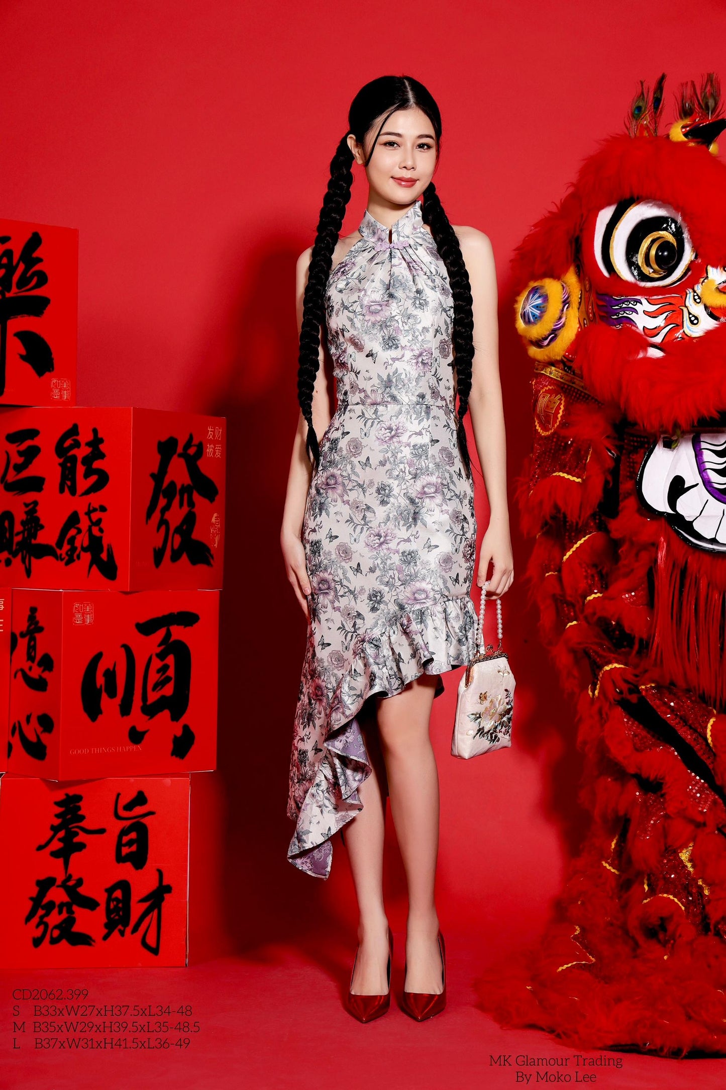 Olia Oriental Ruffle Qipao Dress