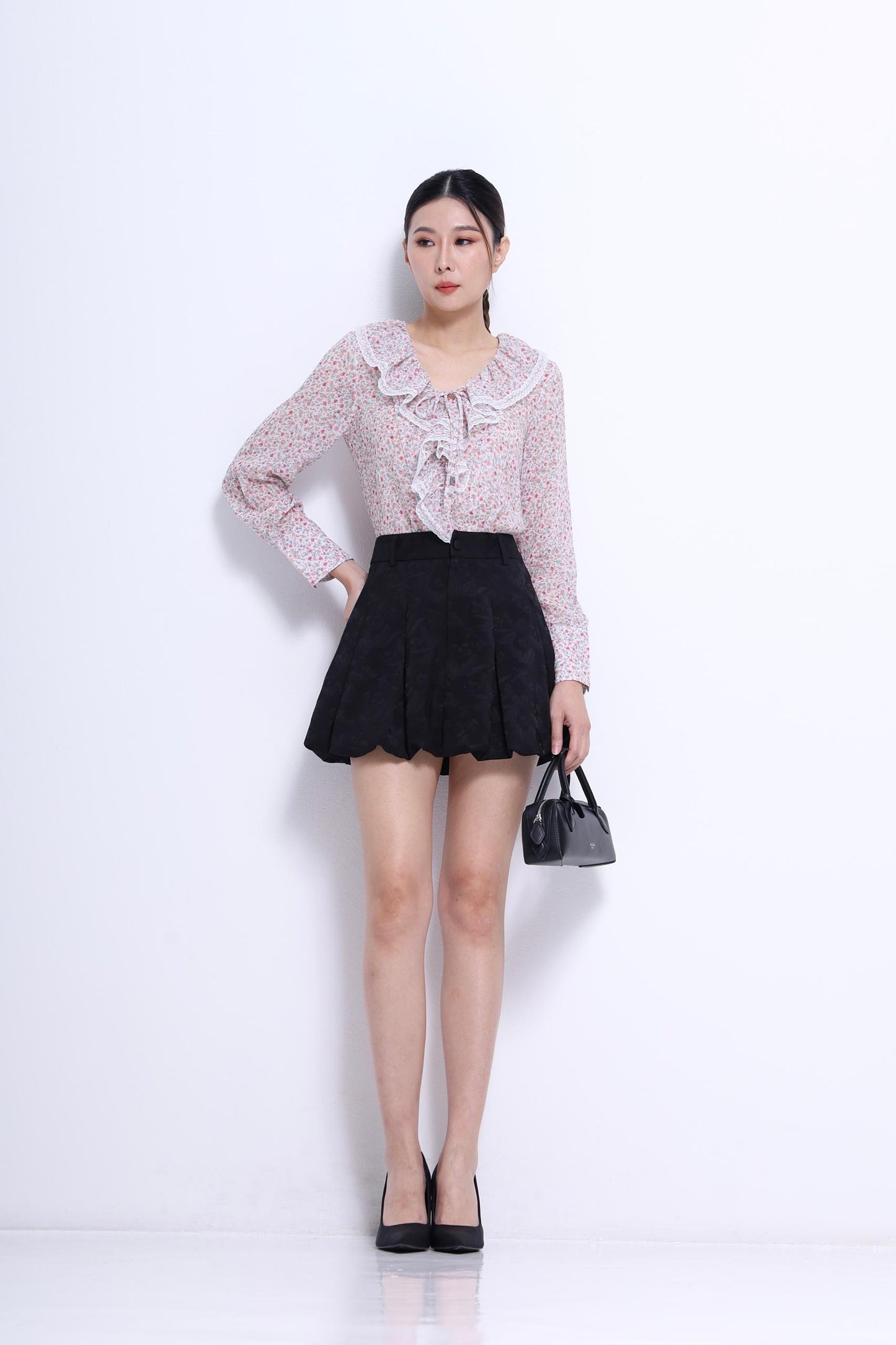 Joyce Ruffle Collar Chiffon Top