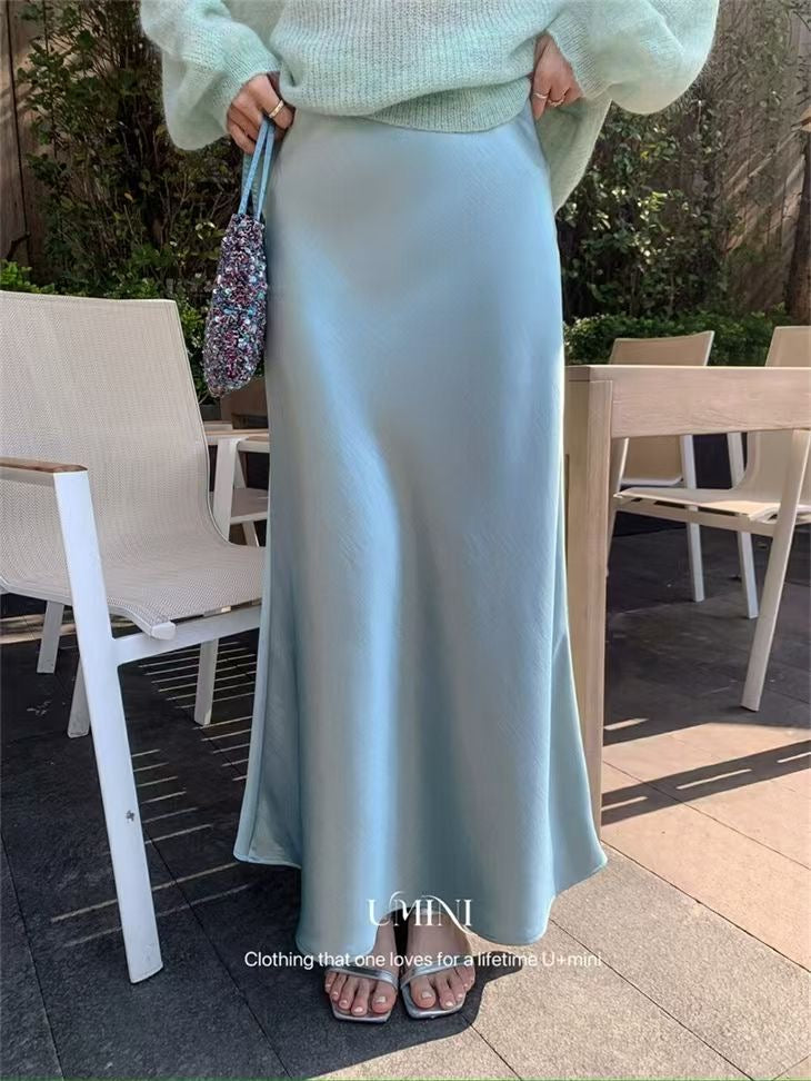 Zhou Wrinkle Satin Bias Cut Maxi Skirt