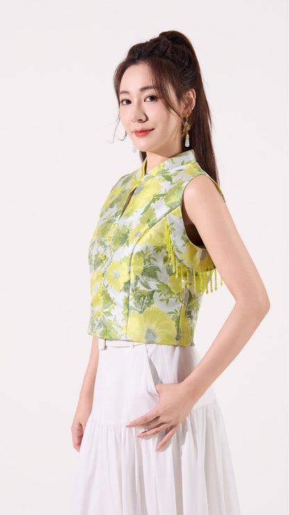 Lin Oriental Off Shoulder Tassel Top