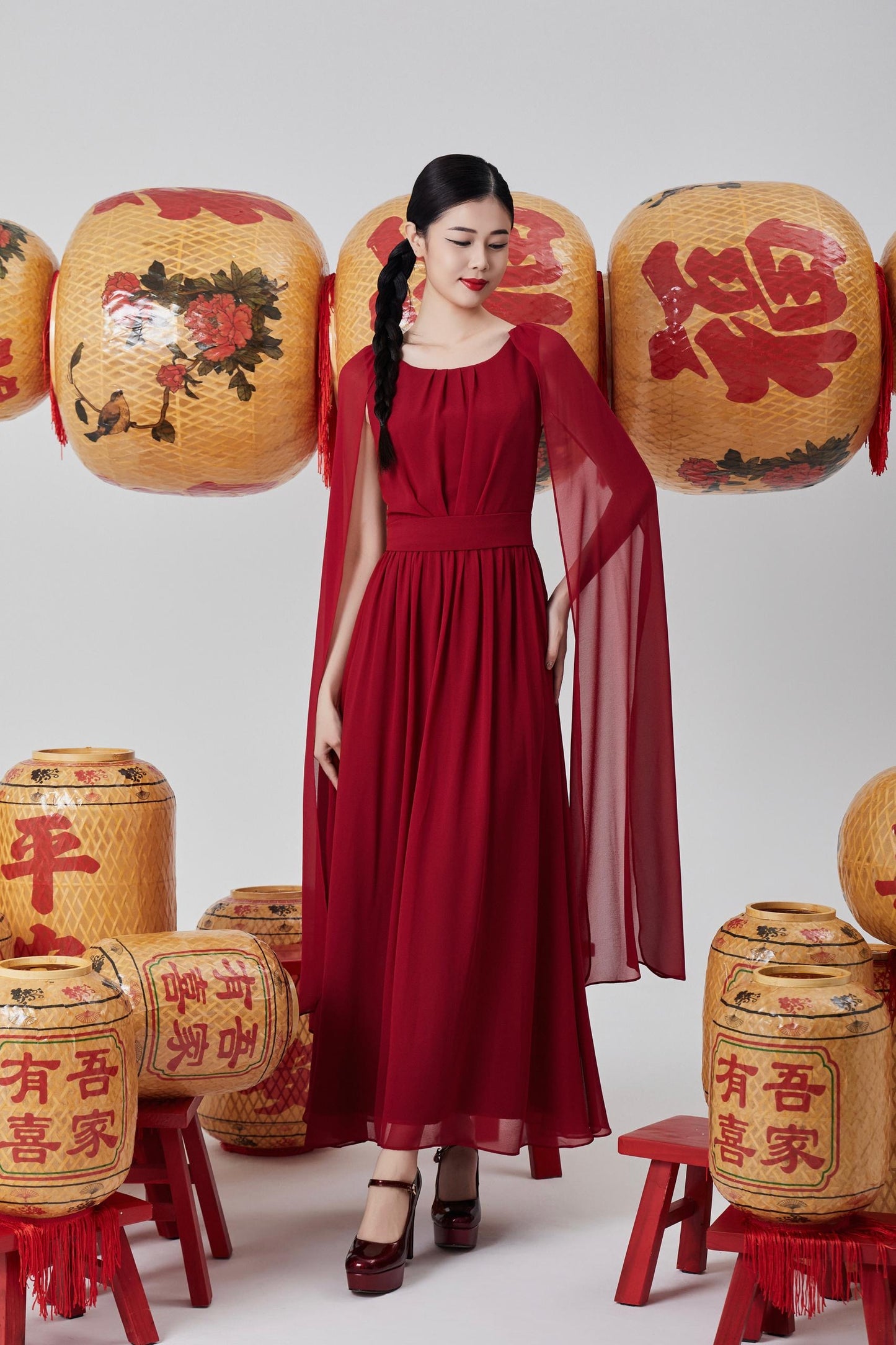 Venus Open Sleeve Chiffon Dress