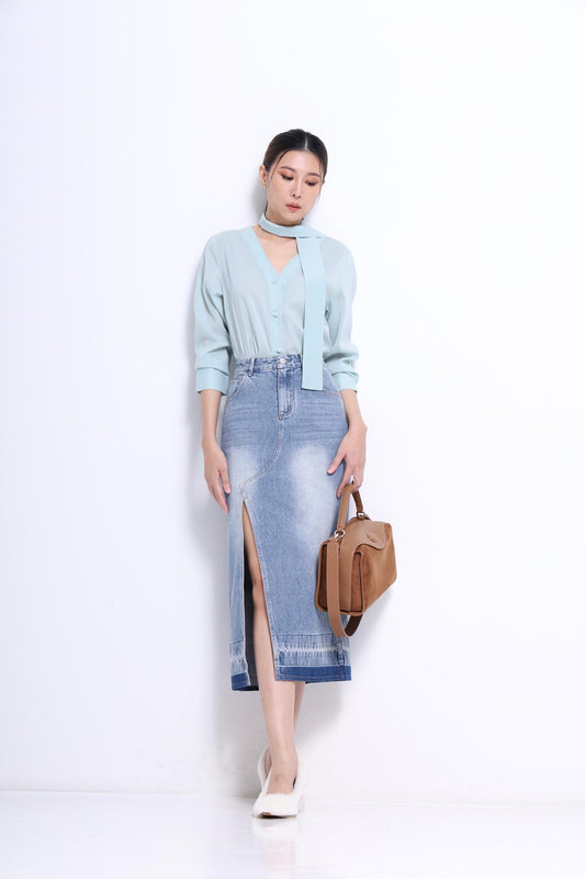 Marie Denim High Waist Midi Skirt