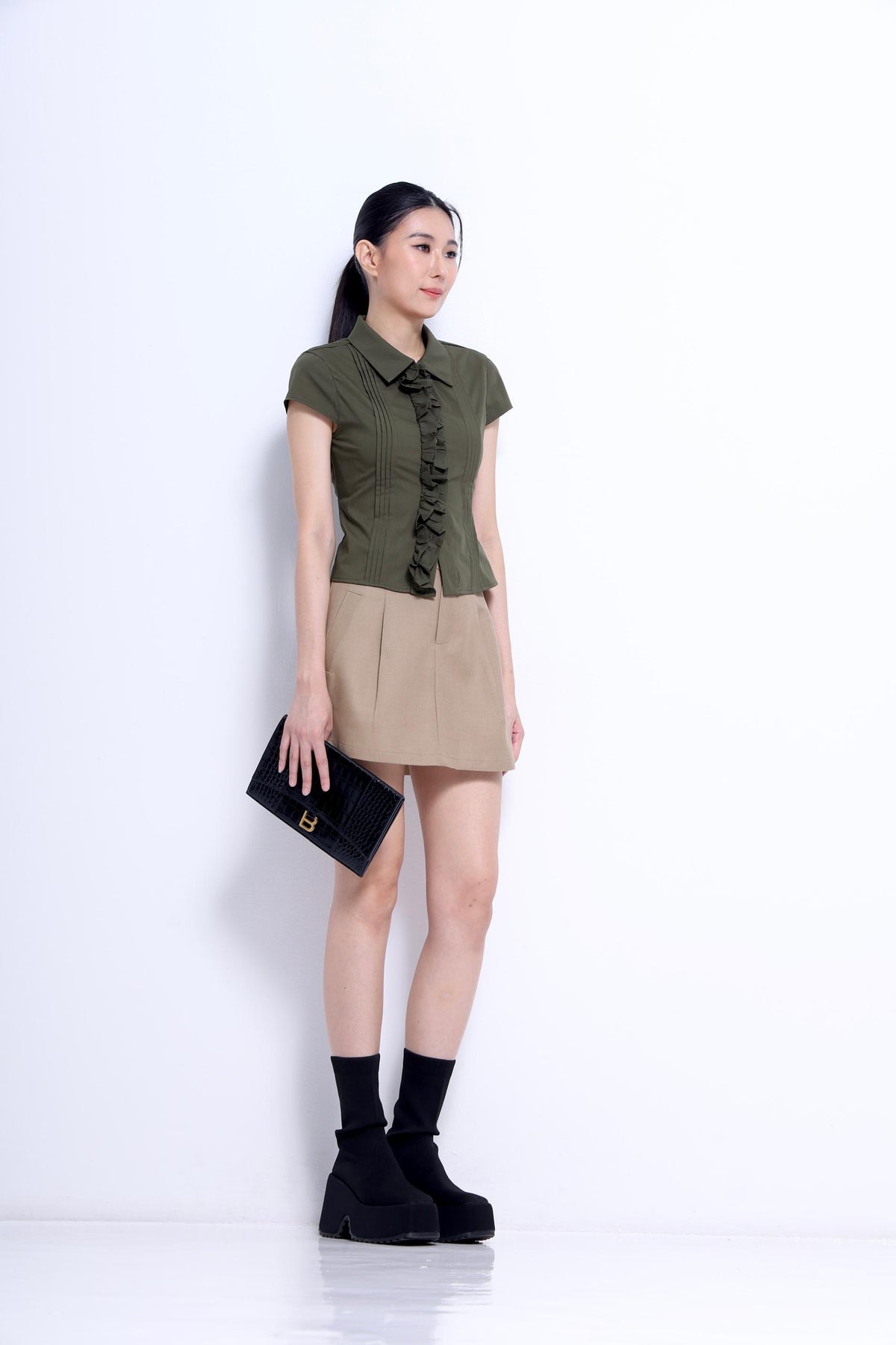 Marlene Front Pleated A-line Skirt