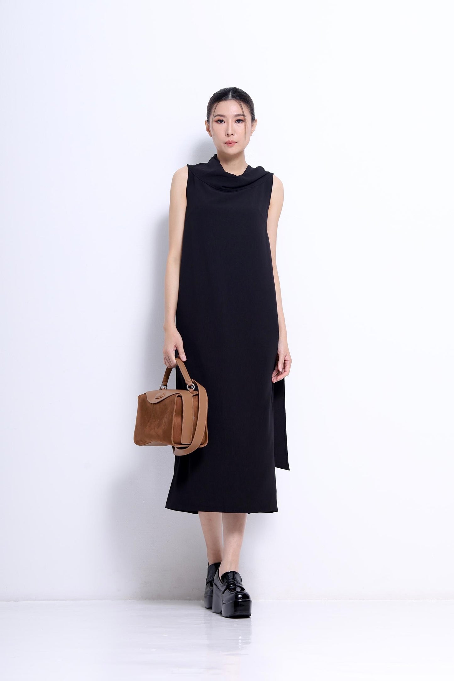 Mauve Funnel Neck Drape Dress