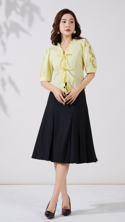 Ziri Front Ribbon Tie Blouse