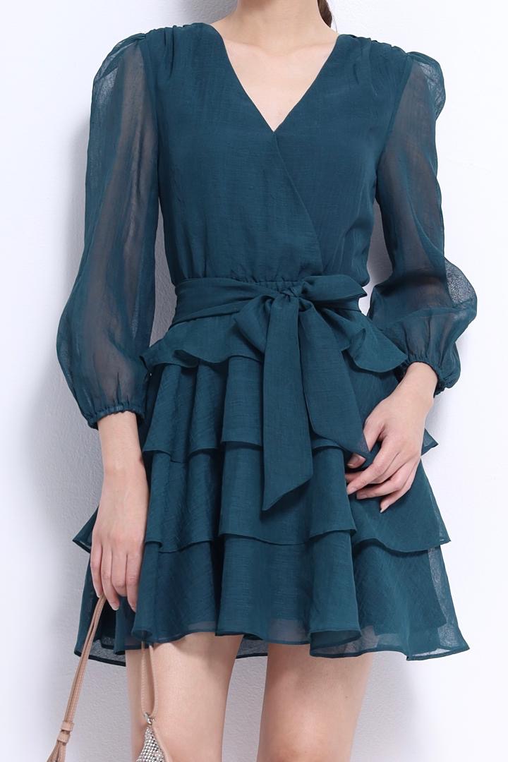 Celeste V-Neck Ruffles Midi Dress