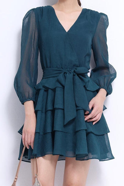 Celeste V-Neck Ruffles Midi Dress