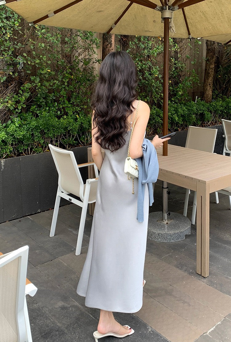Niya Satin Dress with Pearl Strap
