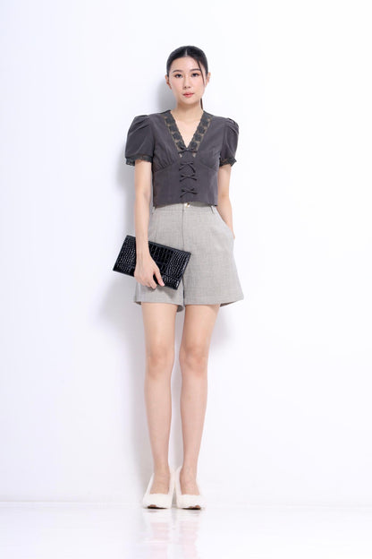 Lulu V-Neck Lace Ribbon Blouse