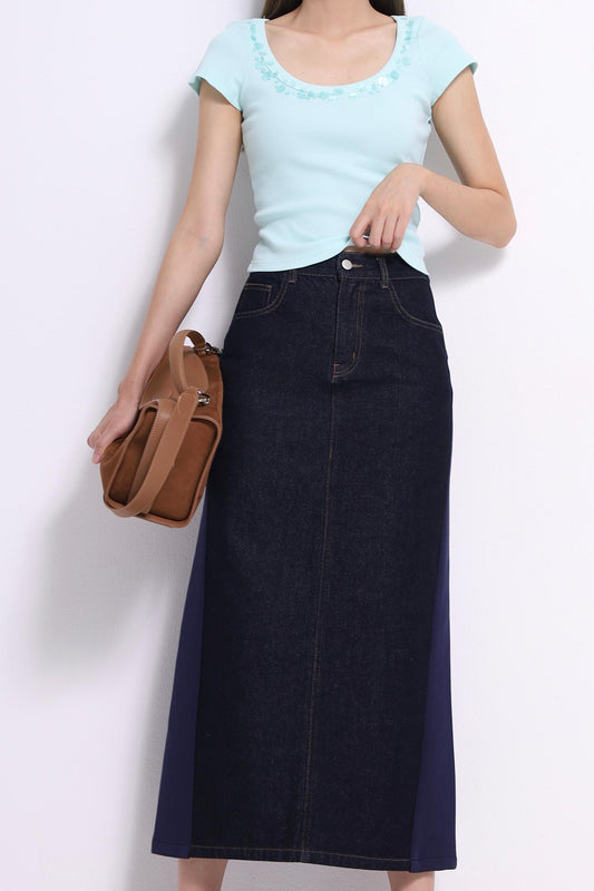 Denny Bi-material Denim Skirt