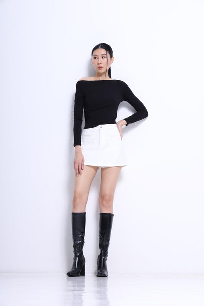 Aria Asymmetrical Neckline Ribbed Top
