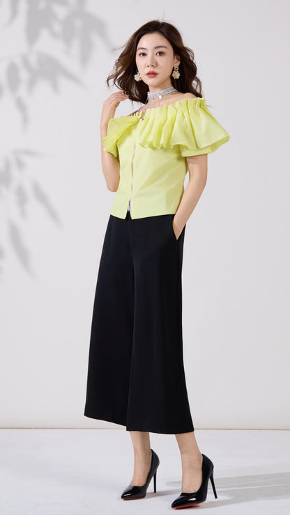 Ziri Pleated Ruffle Top