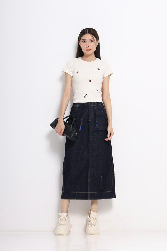 Denise Bicolor Denim Skirt