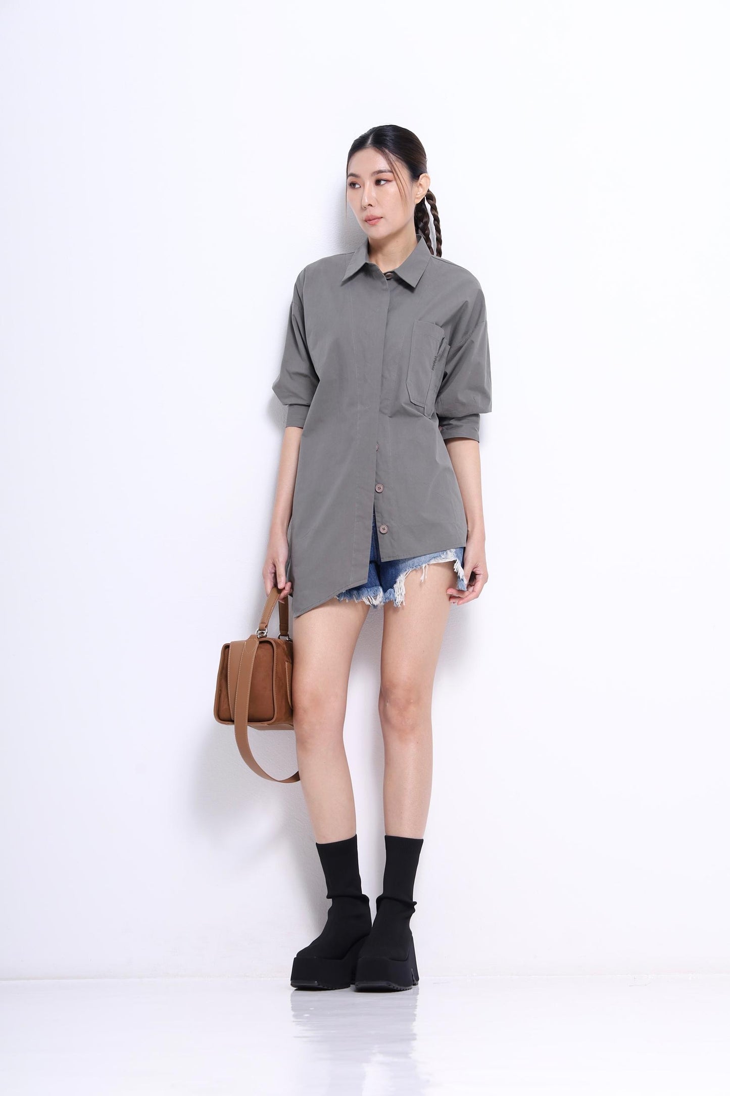 Miyu Asymmetrical Short Sleeve Shirt