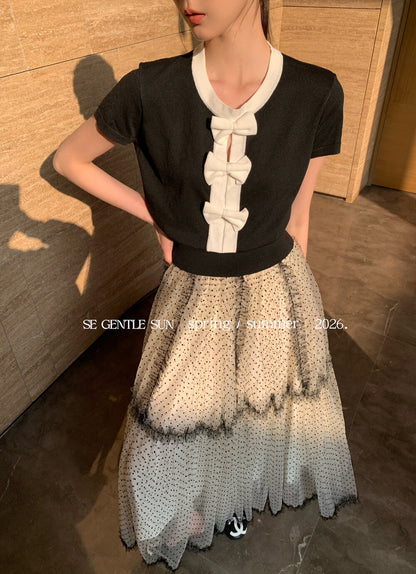 Peni Bow Tie Bi-color Knit Top