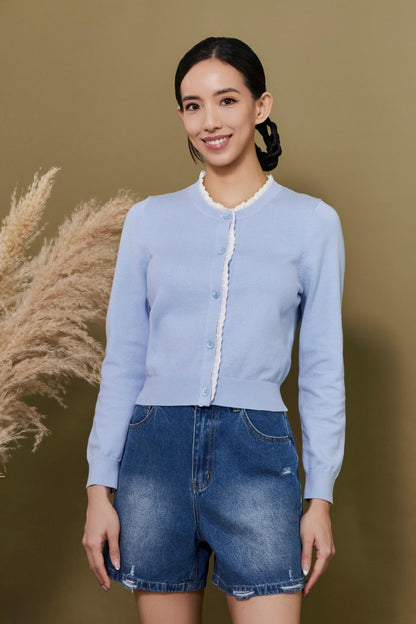 Josie Lace Ruffle Trim Knit Cardigan